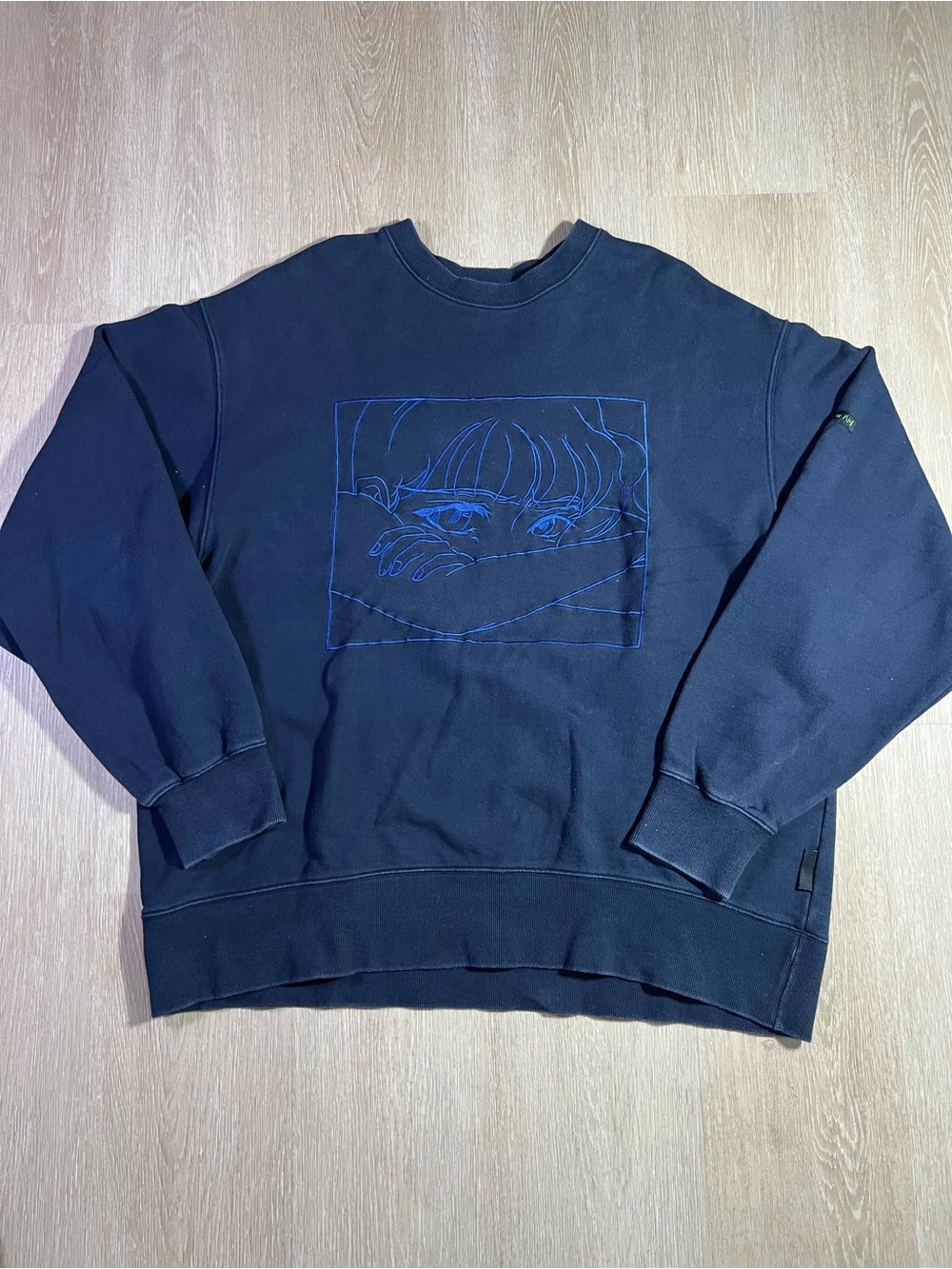 Ajobyajo Embroidered Blue Oversized Anime Hoodie
